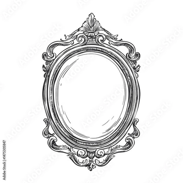 Fototapeta vector drawing sketch of an old mirror on a white background .Generative AI