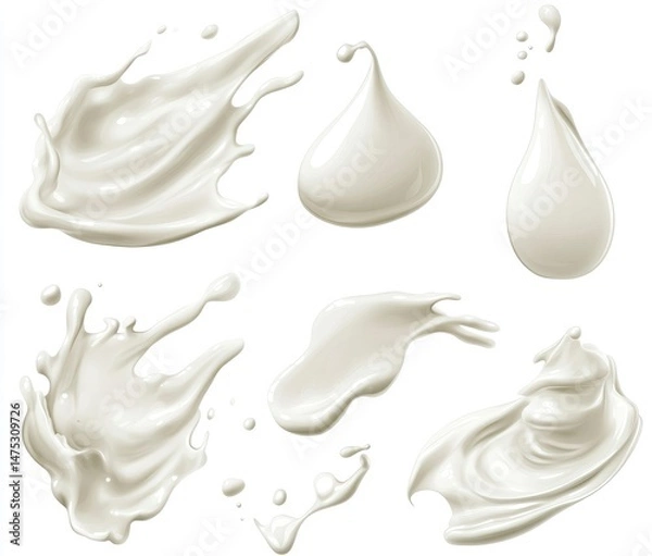 Fototapeta Creamy Milk Splashes: A Collection of Elegant Fluid Forms
