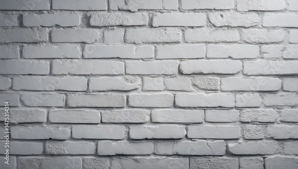 Fototapeta Broad perspective of a wall with Old white grey painted bricks