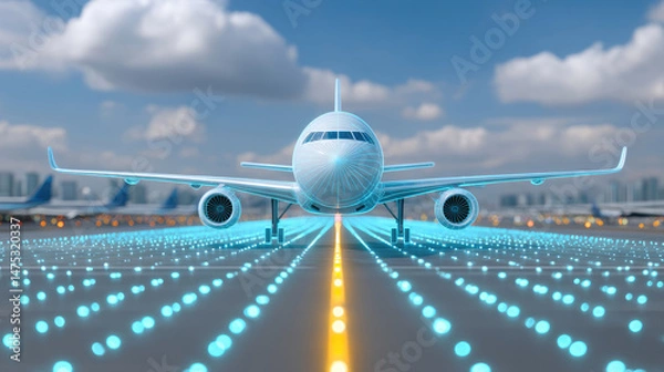 Obraz Airplane ready for takeoff on technological runway