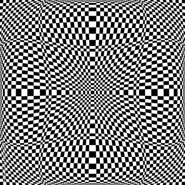 Fototapeta Abstract Geometric Checked Black and White Pattern with 3D Illusion Effect. Convex Textured Background.