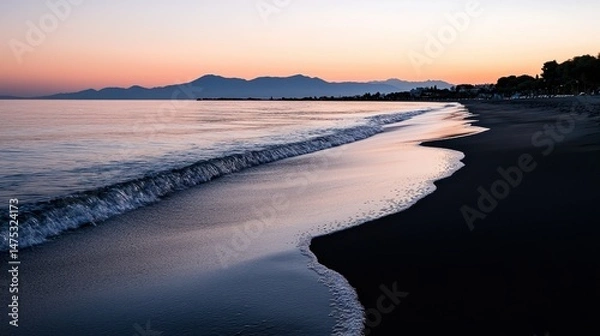 Obraz Serene twilight scene displaying a gently rolling wave on the beach