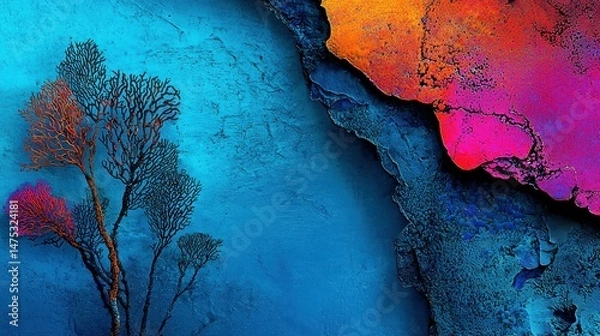 Obraz Abstract artwork with colorful details of trees and textured backgrounds