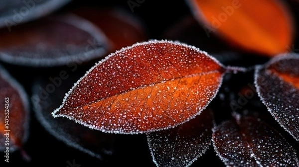 Obraz A frosted reddish leaf displays its delicate intricate texture and color