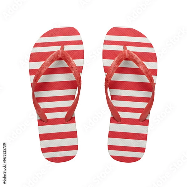 Fototapeta Red and white striped flip-flops
