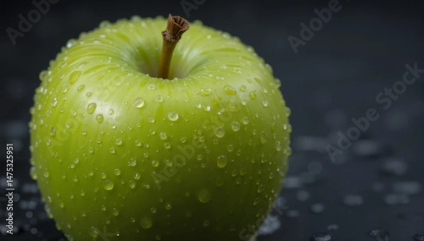 Fototapeta Close-Up of a Fresh Green Apple with Water Droplets on Surface