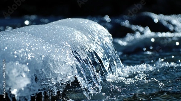 Obraz Flowing water cascades over ice in this winter scene