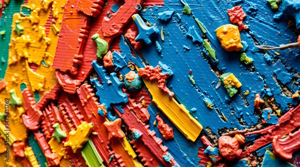 Fototapeta Bright abstract texture of multicolored paint strokes on a canvas
