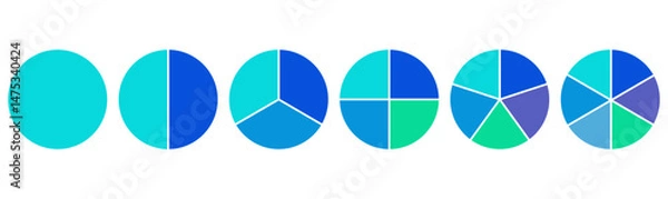 Fototapeta Circle pie chart parts for infographic design, circle sections 1,2,3,4,5,6  
