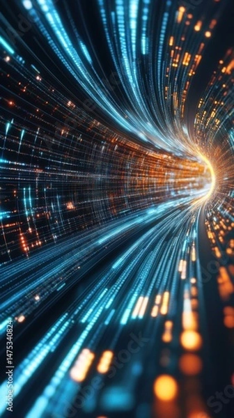 Obraz Data Stream Tunnel Visual Abstract Futuristic Technology Concept Digital Network Connection Deep Learning Artificial Intelligence