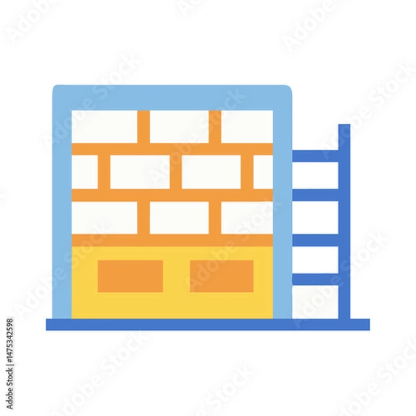 Fototapeta Abstract building construction site with brick wall and ladder