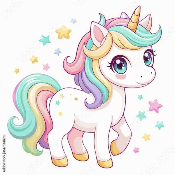 Fototapeta Cute Rainbow Unicorn with Stars
