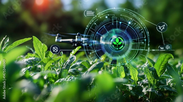 Obraz Innovative agricultural technology boosting crop growth green fields digital farming outdoor environment close-up view precision agriculture