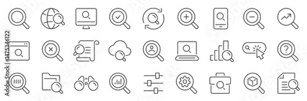 Obraz Search thin line icons set. Magnifying glass, find, zoom icon. Editable stroke. Vector