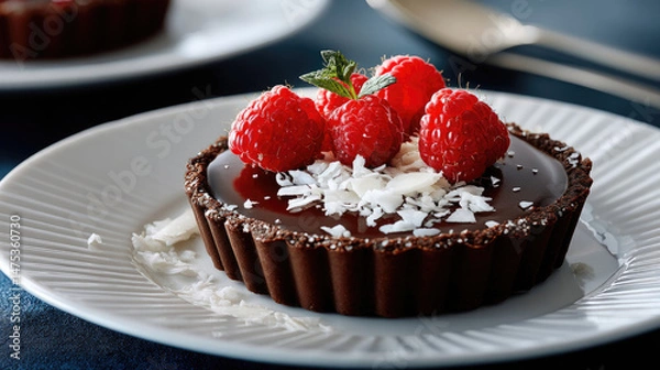 Fototapeta Chocolate raspberry coconut tarts