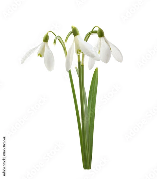 Fototapeta Small bouquet of snowdrop flowers isolated on white or transparent background
