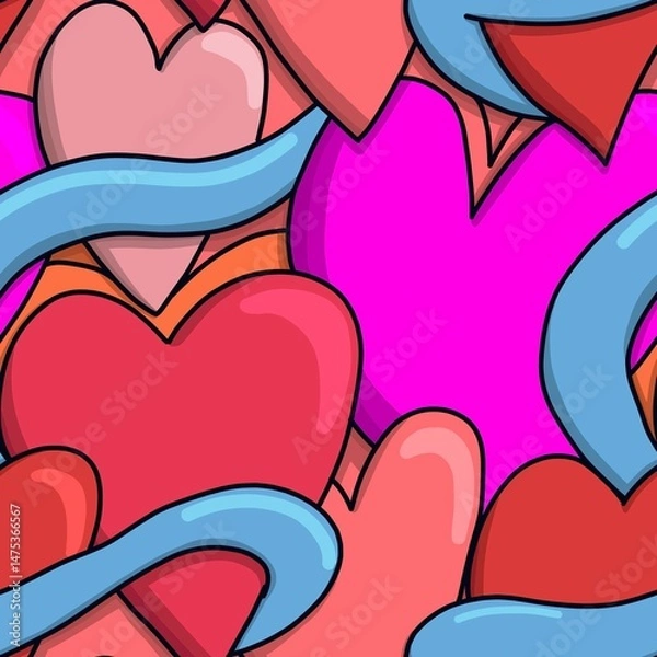 Obraz Seamless pattern, colourful hearts and stripes.