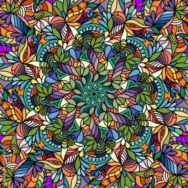 Fototapeta Colourful zentangle doodle seamless pattern.