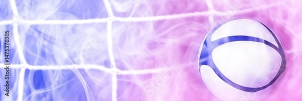 Obraz A white basketball is on a purple background. The background is filled with smoke. The basketball is in the center of the image
