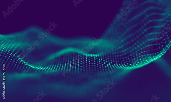 Fototapeta Abstract Blue Geometrical Particles on Purple Background . Connection structure. Science blue background. Futuristic Technology HUD Element . onnecting dots and lines . Big data and Business