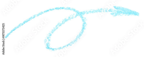 Obraz Freehand light blue twisted curved arrow, simple children's oil pastel illustration isolated