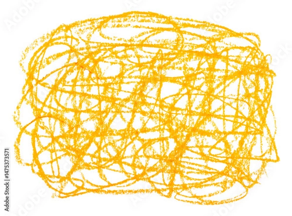 Obraz Hand drawn orange chaotic scribble lines, simple children's oil pastel illustration isolated
