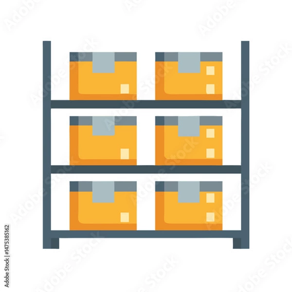 Fototapeta Storage rack with cardboard boxes against a White Background