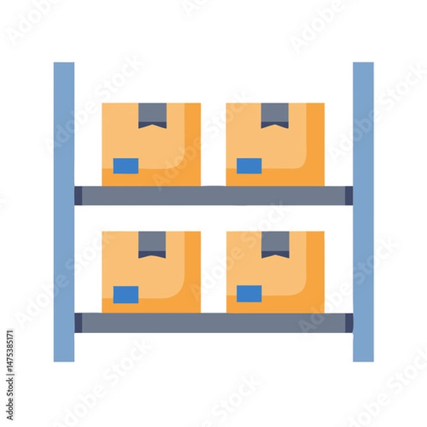 Fototapeta Warehouse shelf with cardboard boxes vector flat illustration