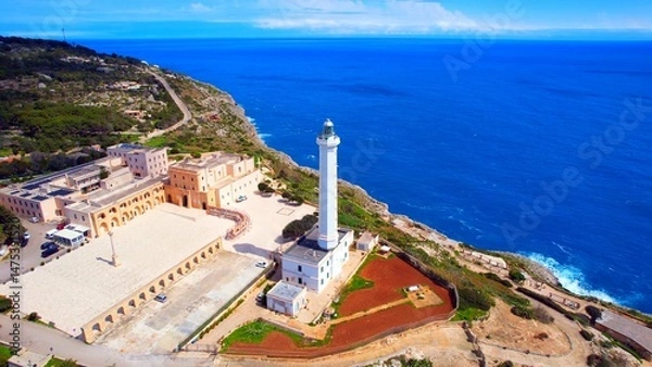 Obraz Santa Maria di Leuca - Italy, Apulia - Aerial view of the Cape Lighthouse in front of the fantastic Adriatic Sea