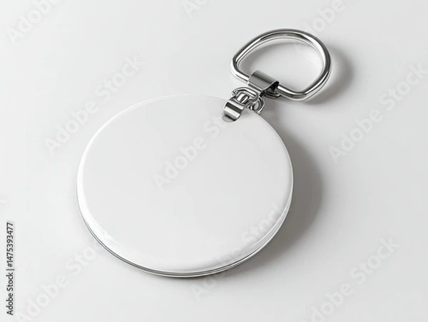 Obraz Blank white circular keychain with metal ring