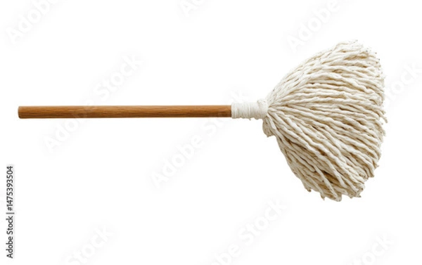 Obraz White mop with a wooden handle isolated on white or transparent background