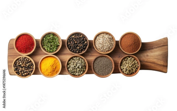 Obraz Variety of spices in small bowls isolated on white or transparent background
