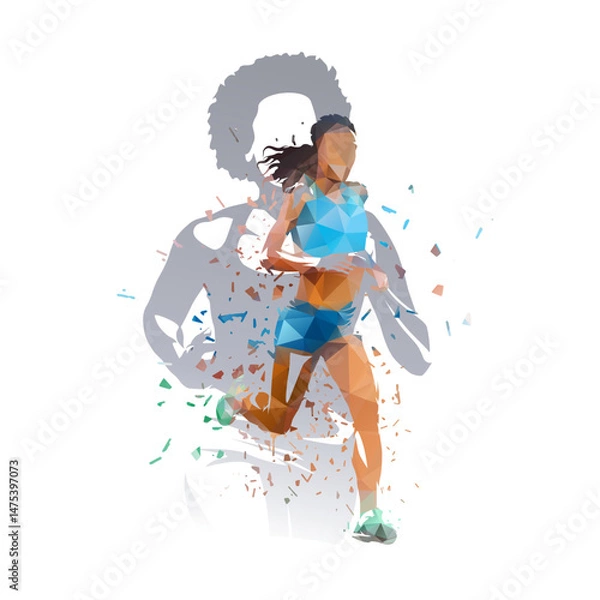 Fototapeta Run, running women, group of isolated vector illustrations. Athletics, track and field collage
