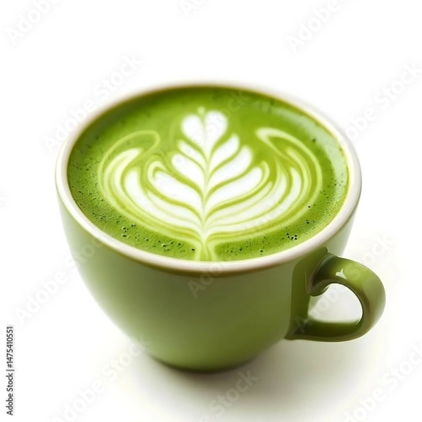 Obraz Matcha Latte with Leaf Latte Art in Green Cup