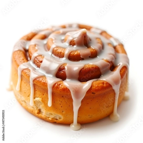 Obraz Glazed Cinnamon Roll with Icing on White Background