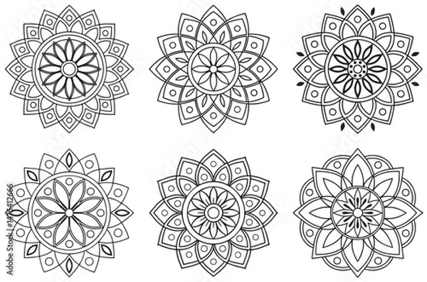 Fototapeta Editable Mandala Vector Bundle: Ideal for Meditation and Craft Projects