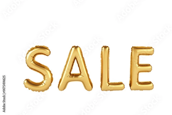 Fototapeta Gold foil balloon letters spelling -sale, on transparent background.