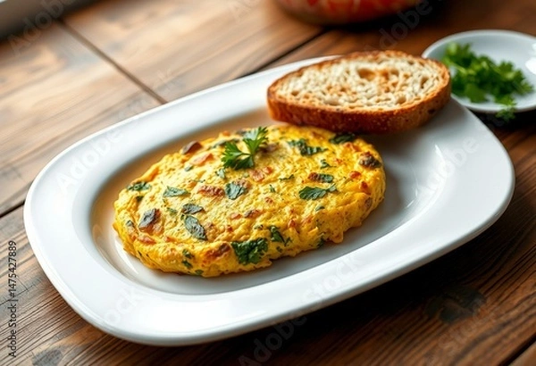 Fototapeta A delicious Tofu Scramble on a rustic wooden table