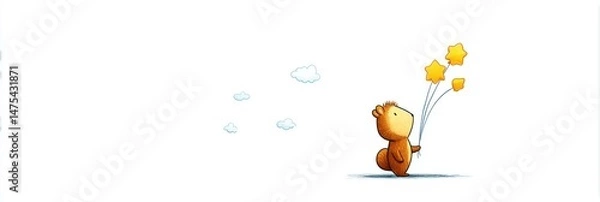 Fototapeta Little Squirrel and Star Balloons Illustration - A cute squirrel holds star-shaped balloons, symbolizing dreams, hope, joy, freedom, and wonder. Simple, whimsical