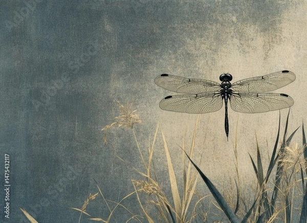 Obraz Dragonfly on Reed Illustration