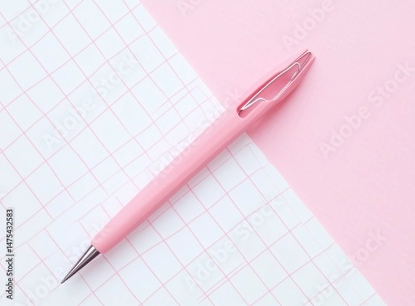 Obraz Pink Pencil on Pink and White Background