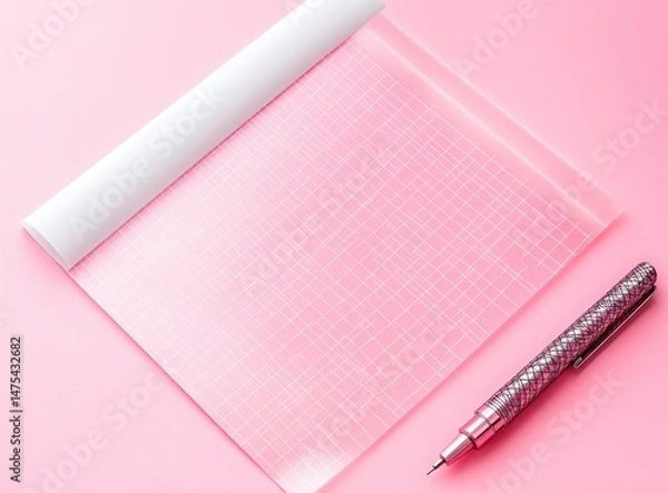 Obraz Grid Paper and Pen on Pink Background