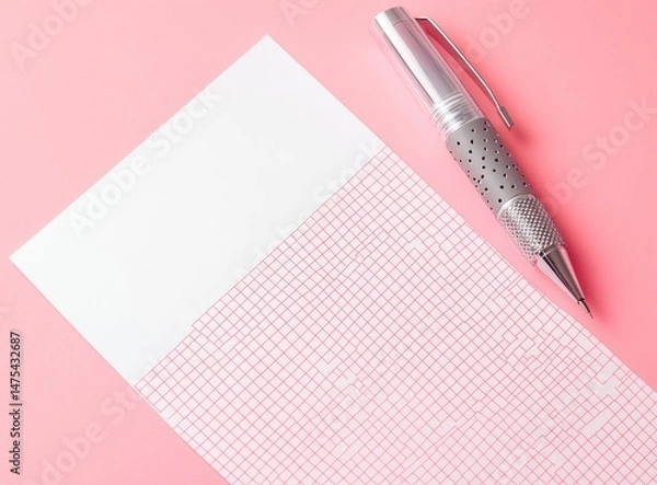 Obraz Pen and Grid Paper on Pink Background