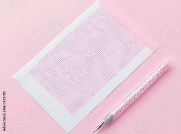 Obraz Graph Paper with Pen on Pink Background