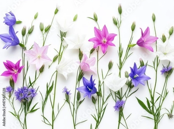 Obraz Balloon Flowers and Cornflowers on White Background