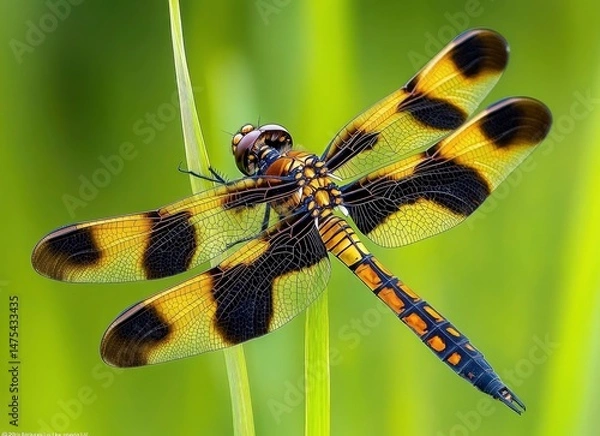 Obraz Dragonfly with Yellow and Black Wings Close-up