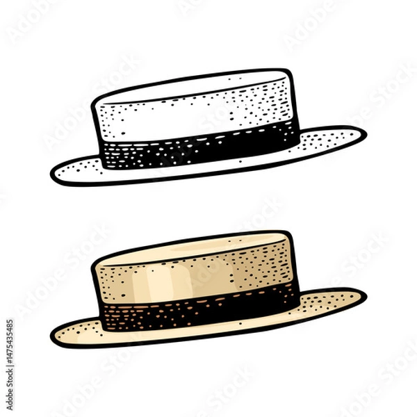 Fototapeta Hat with ribbon. Vintage color engraving illustration. Isolated on white background. Hand drawn design element for poster