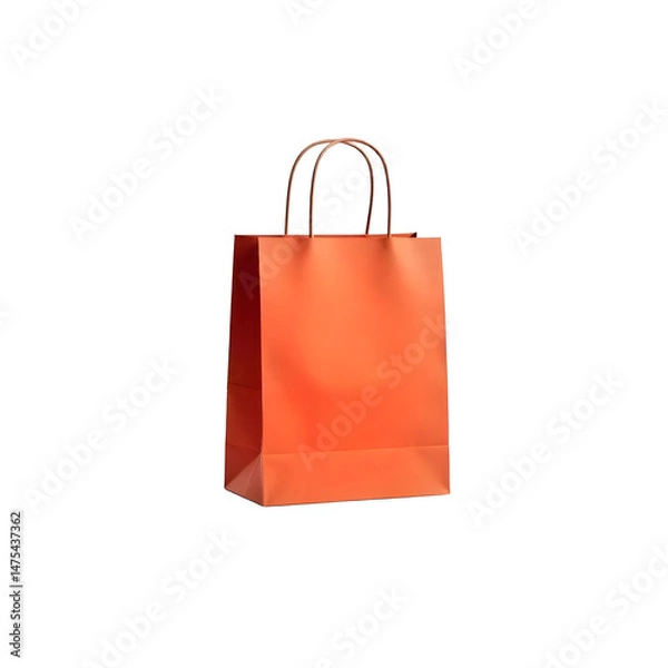 Fototapeta A orange paper bag with handles, simple design, isolated on a png background