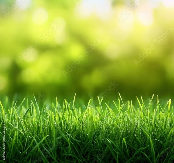Fototapeta Lush Green Grass with Bokeh Background