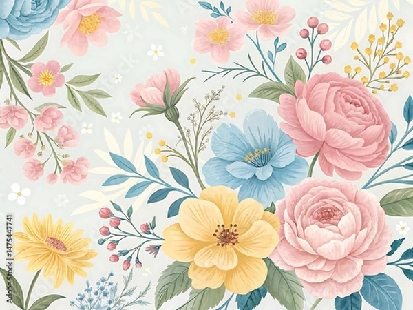 Fototapeta Exquisite floral arrangement featuring an array of colorful blossoms and delicate foliage